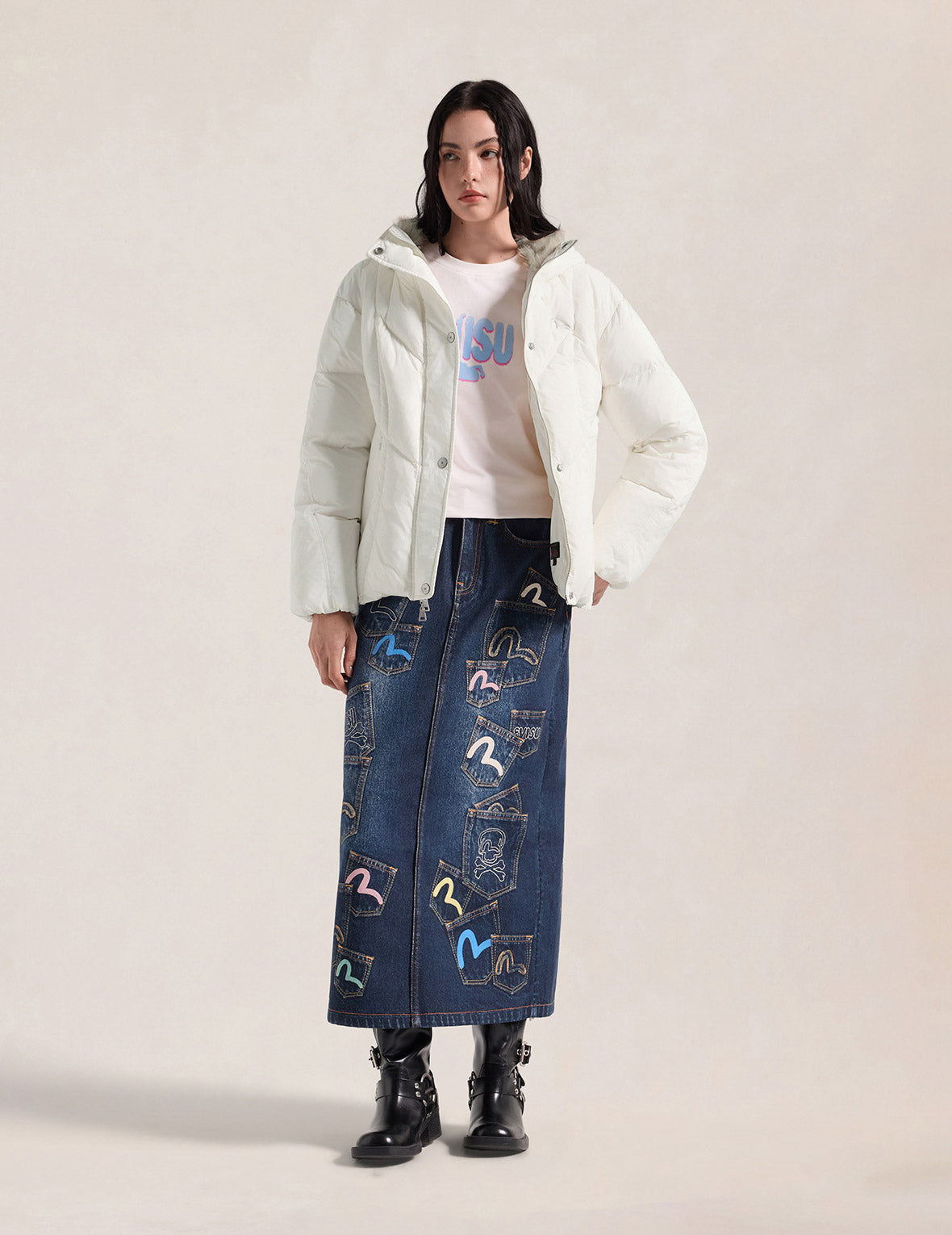 Seagull Fur-Hooded Down Jacket