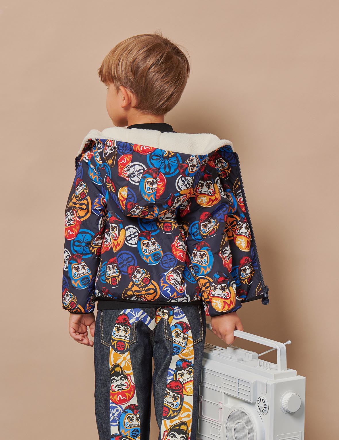 Allover Pompadour Daruma Print Reversible Jacket