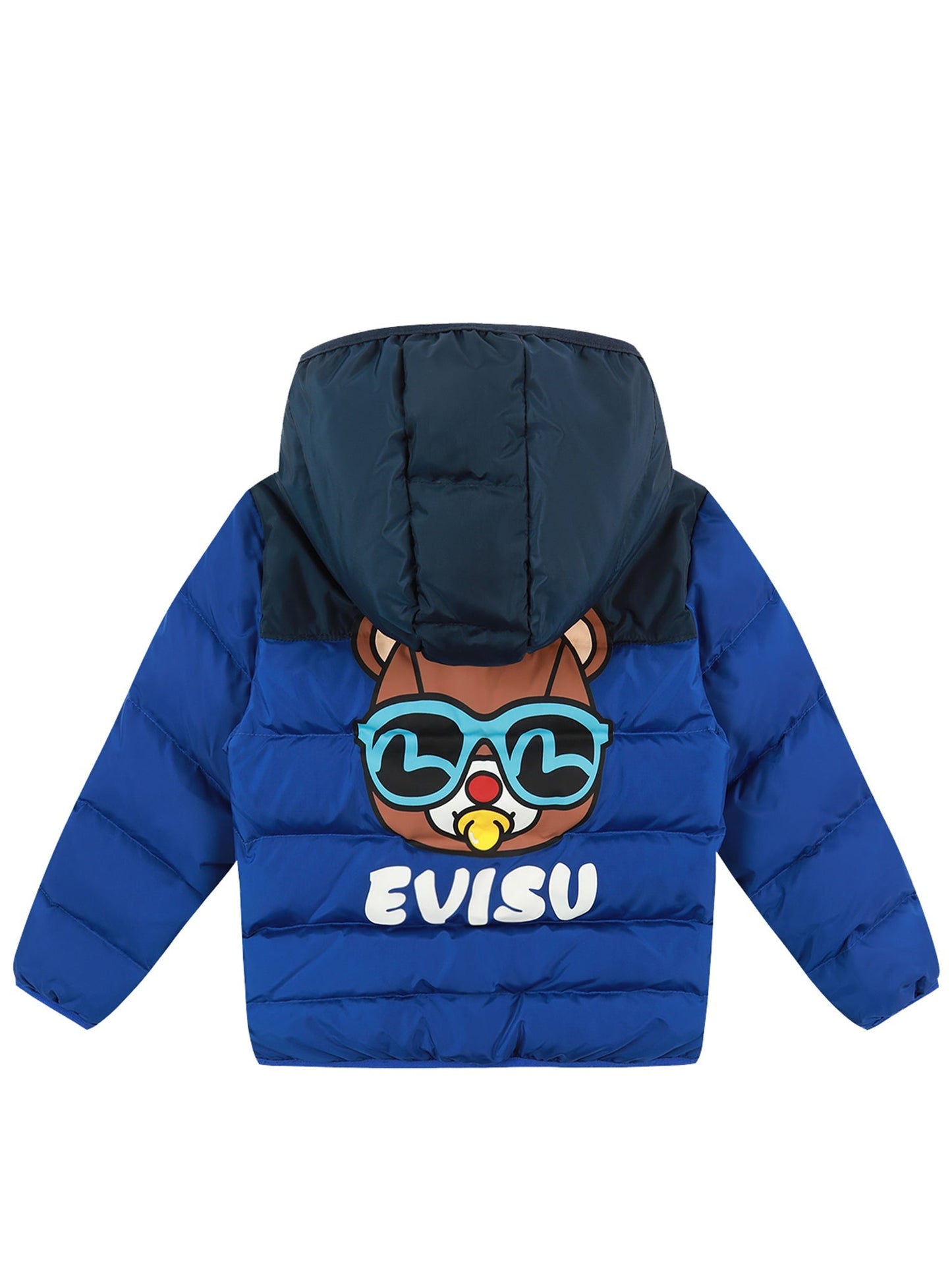 Bear Print Colorblock Down Jacket