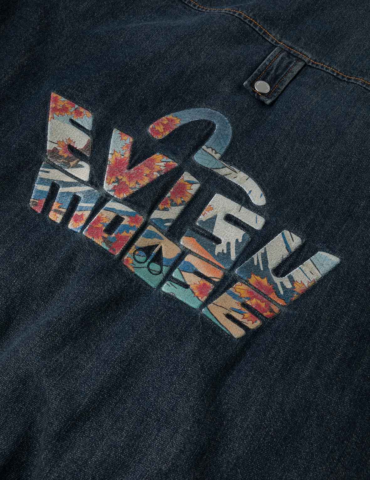 EVISU X MOOSE KNUCKLES Ukiyo-e Denim Bomber Down