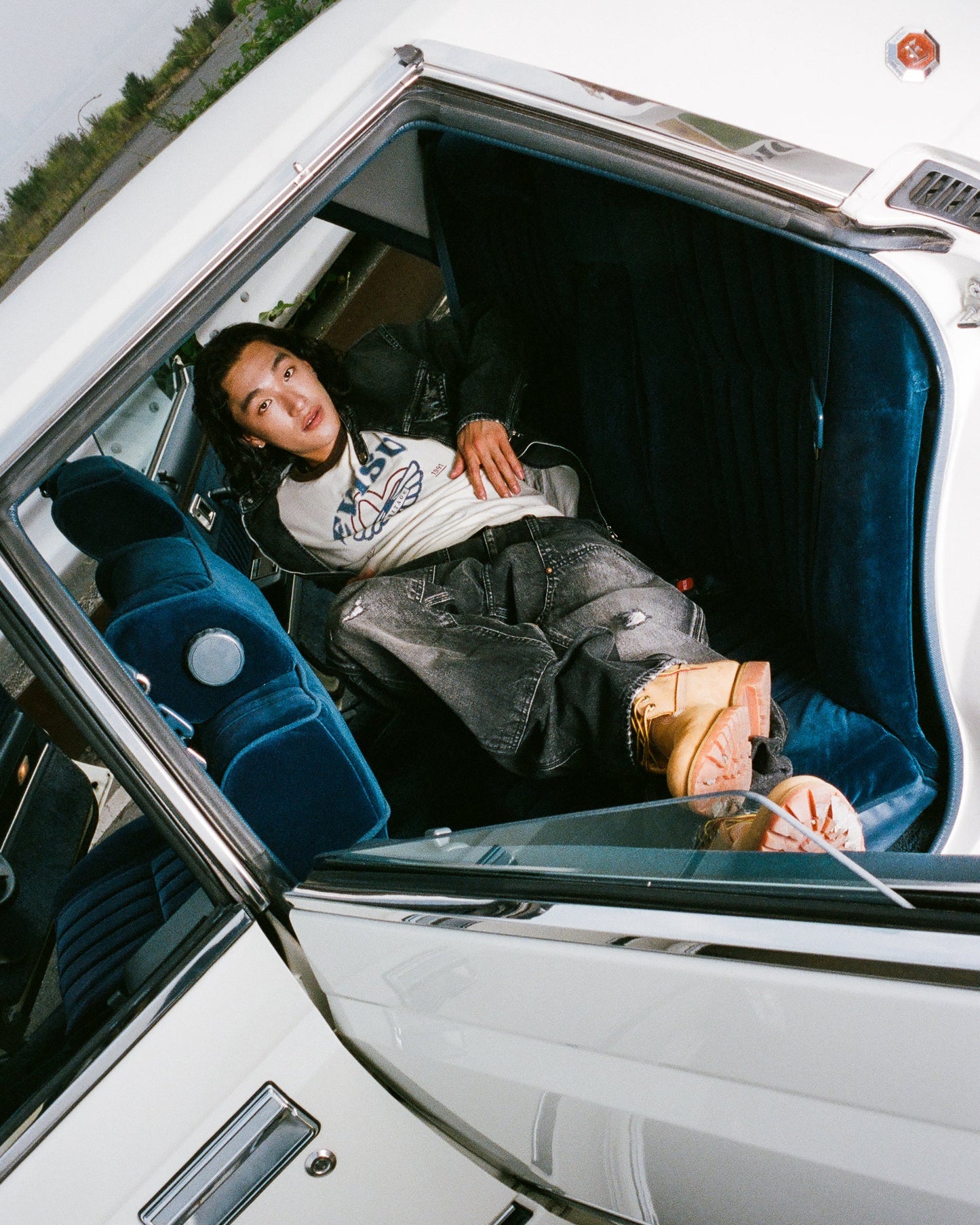 Washed Seagull Print Regular Fit Painter Jeans