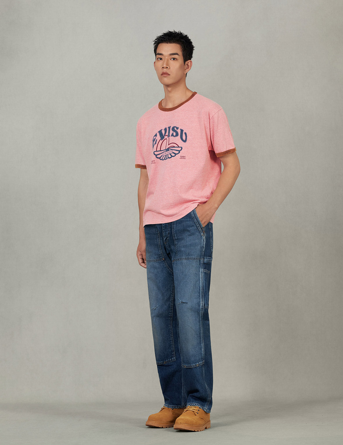 Washed Seagull Print Regular Fit Painter Jeans