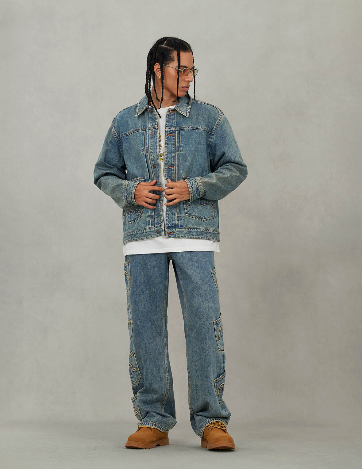 EVISU X F-LAGSTUF-F Shuga and Seagull Embroidery Relax Fit Denim Jacket