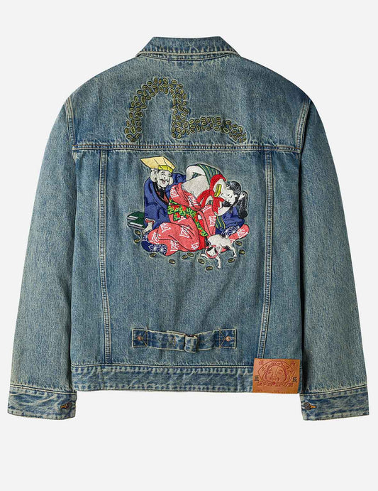 EVISU X F-LAGSTUF-F Shuga and Seagull Embroidery Relax Fit Denim Jacket
