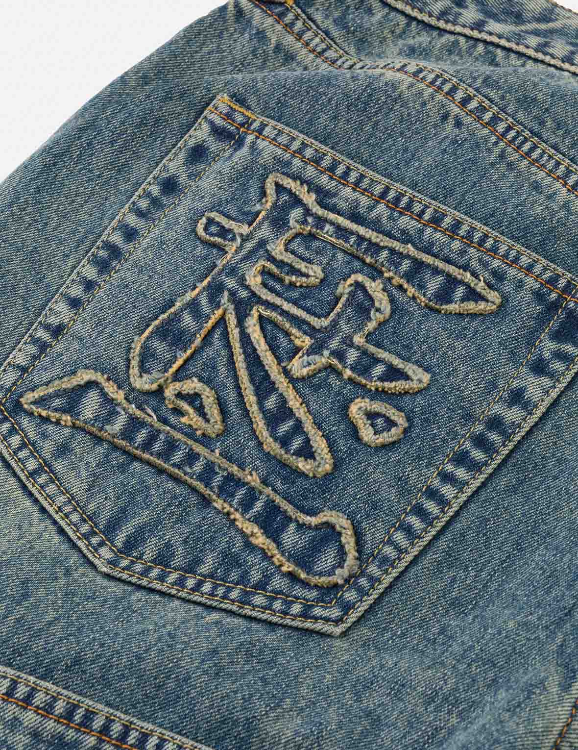 EVISU X F-LAGSTUF-F Dirty Washed and Embroideried Multi-Pocket Relax Fit Denim Jeans