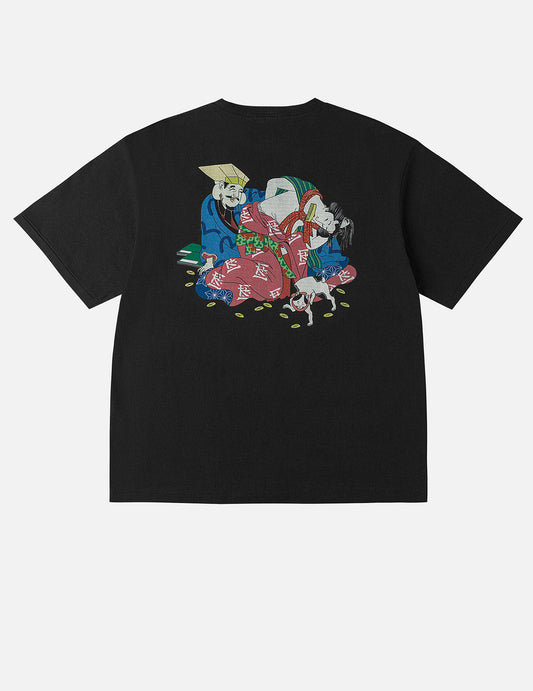 EVISU X F-LAGSTUF-F Shuga and Koban Coin Seagull Print Regular Fit T-shirt - Black
