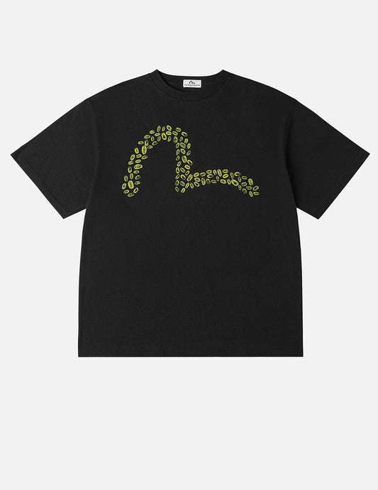 EVISU X F-LAGSTUF-F Shuga and Koban Coin Seagull Print Regular Fit T-shirt - Black