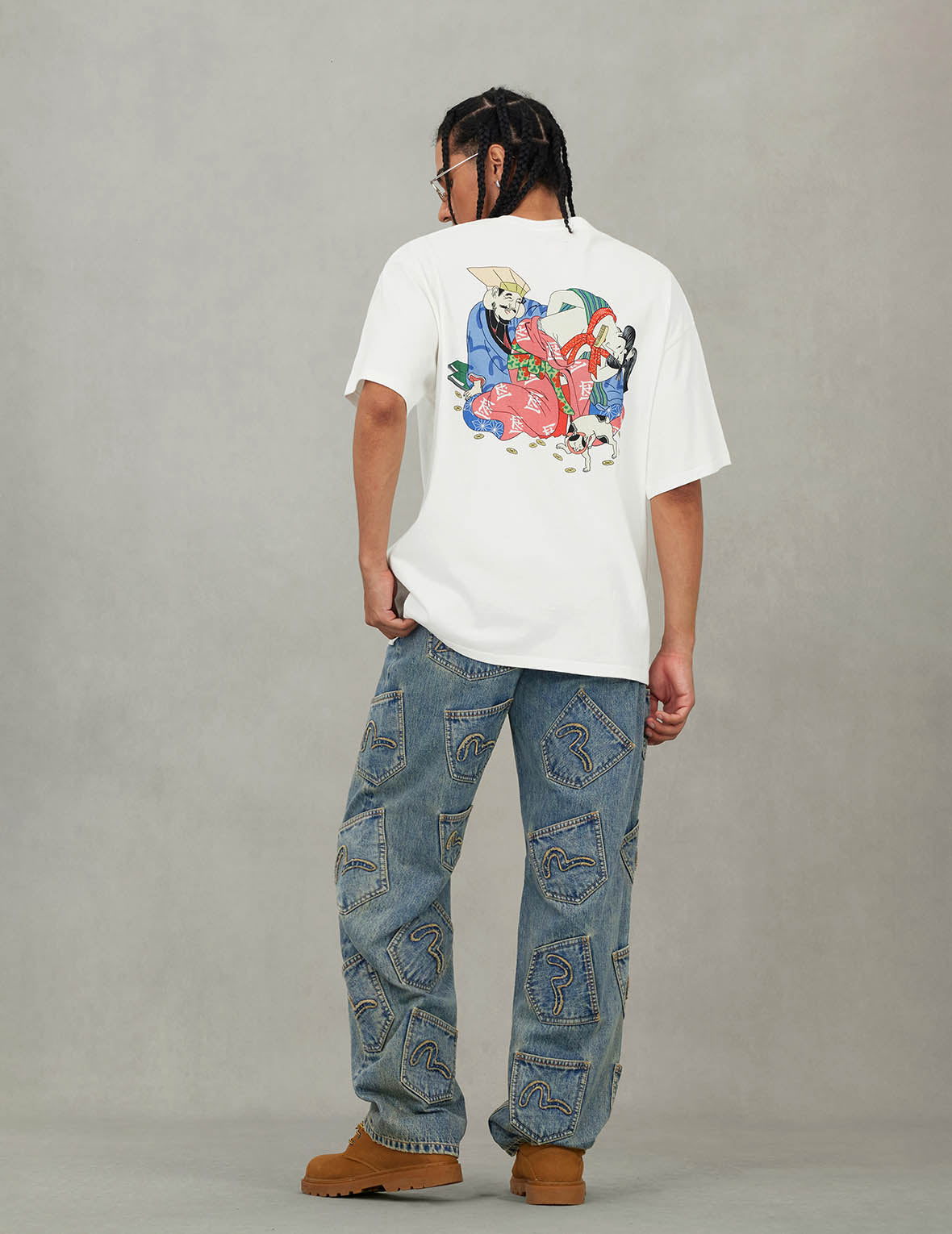 EVISU X F-LAGSTUF-F Shuga and Koban Coin Seagull Print Regular Fit T-shirt - White