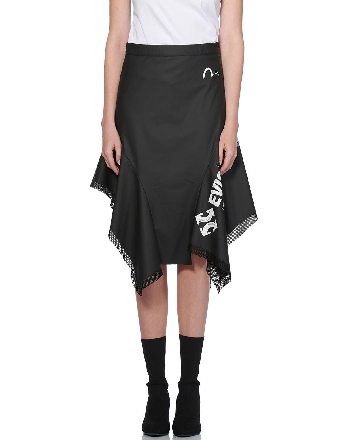 Mesh Trim Asymmetric A-line Skirt – EVISU