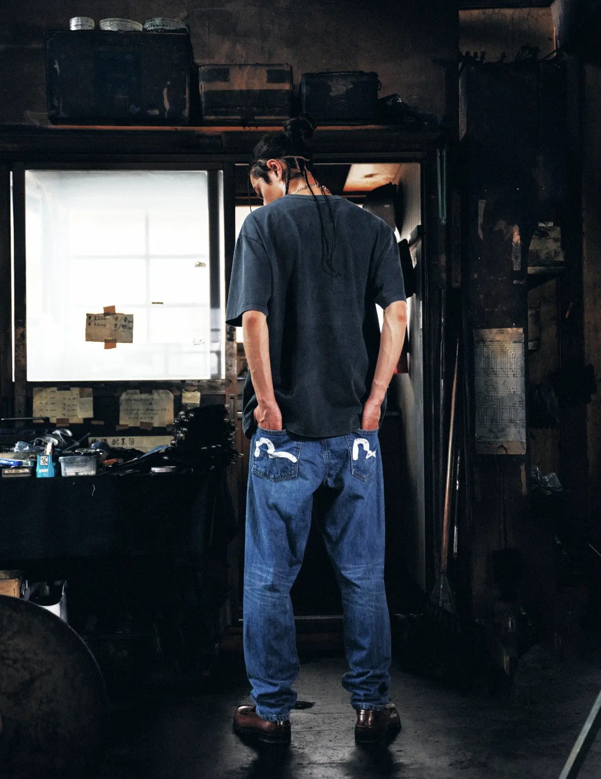 Light-washed Seagull Print Taper Fit Jeans #2017