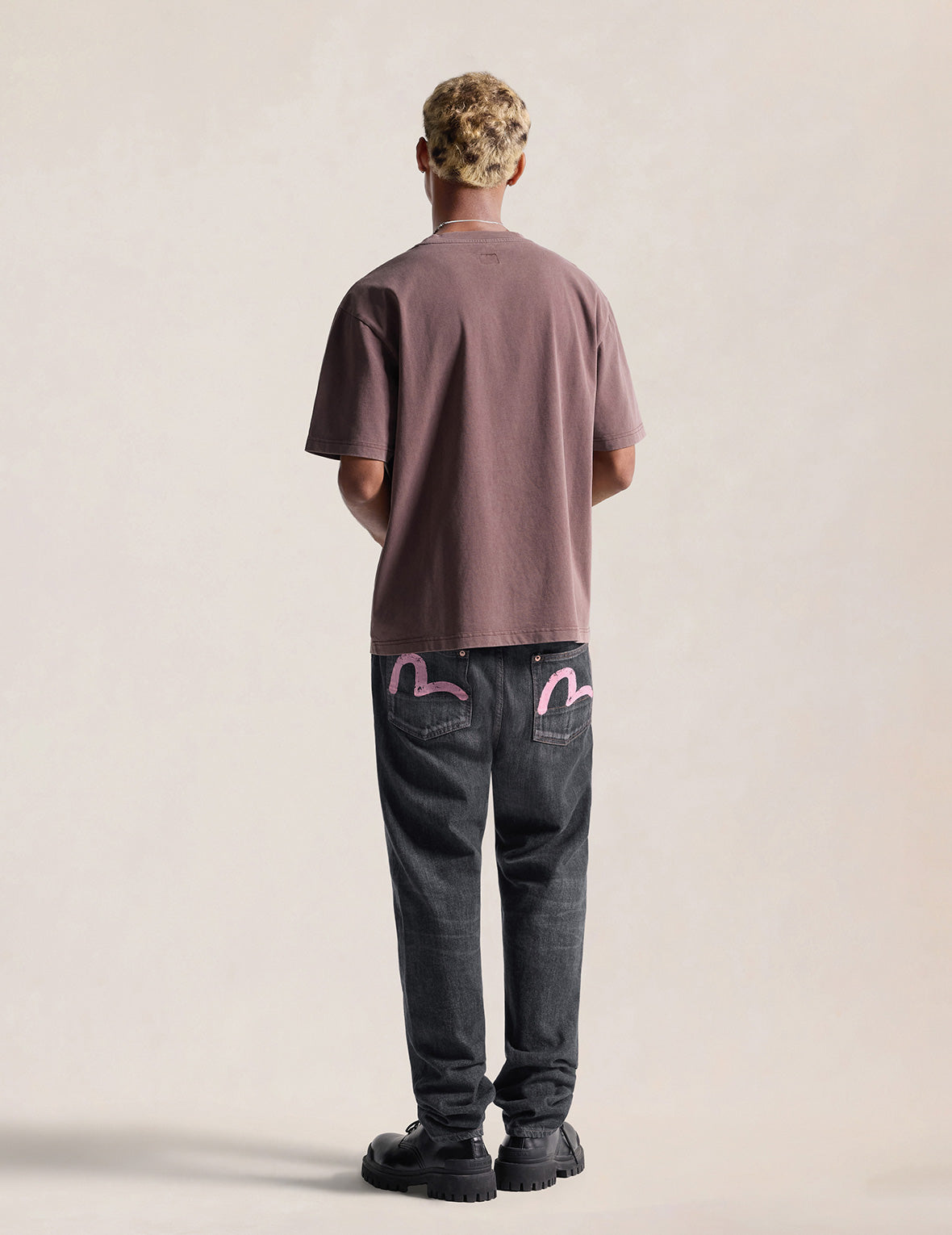 Black Washed Seagull Print Taper Fit Jeans #2017