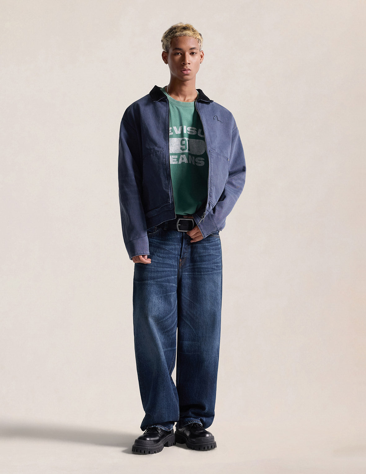 Mid-washed Seagull Print Loose Fit Jeans #2038