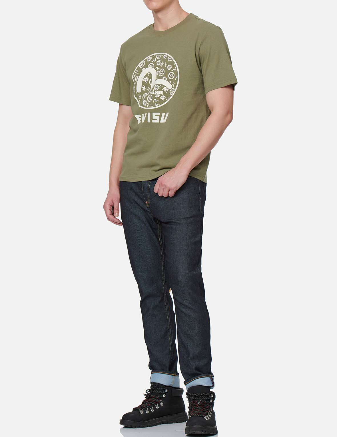 Kamon-pattern Seagull Motif Print T-Shirt