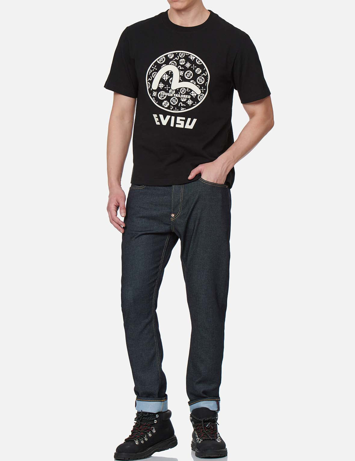 Kamon-pattern Seagull Motif Print T-Shirt