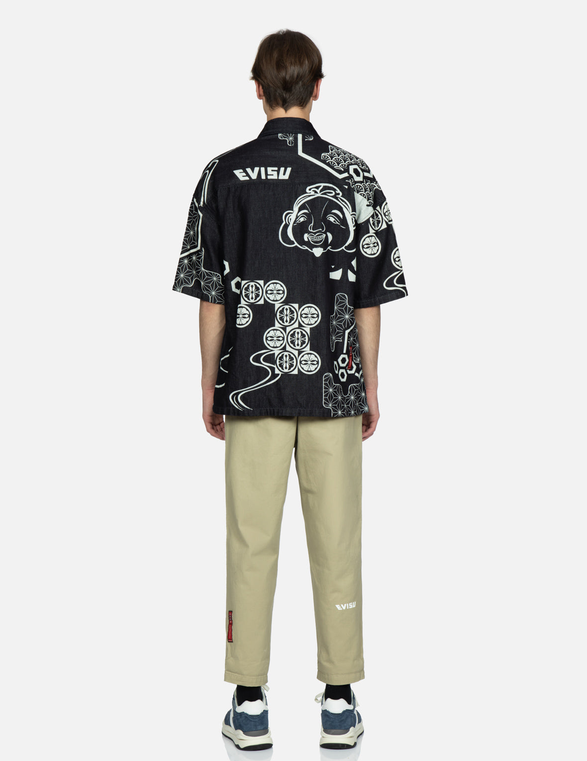 Kamon and Seagull Print Denim Shirt
