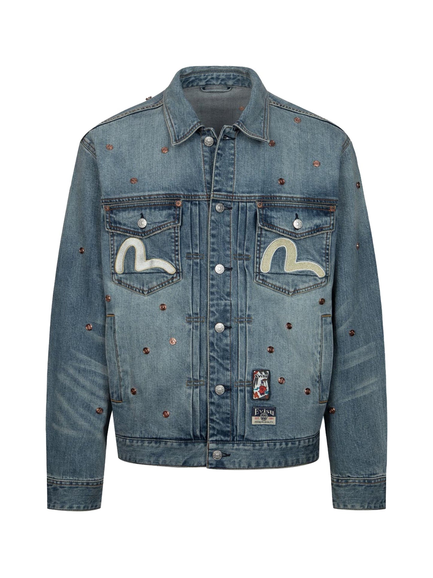 Allover Rivets and Seagull Applique Relax Fit Denim Jacket