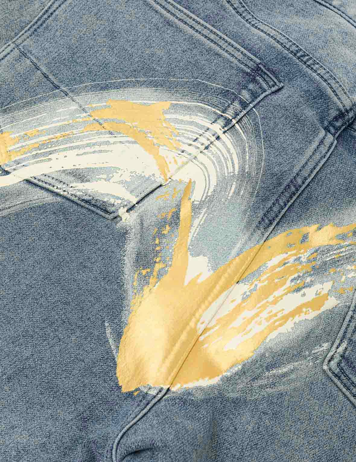 Artistic Brush Daicock Print Cropped Jeans #2027