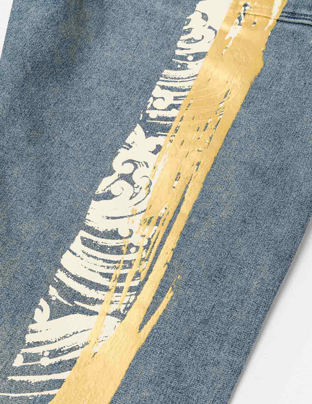 Artistic Brush Daicock Print Cropped Jeans #2027