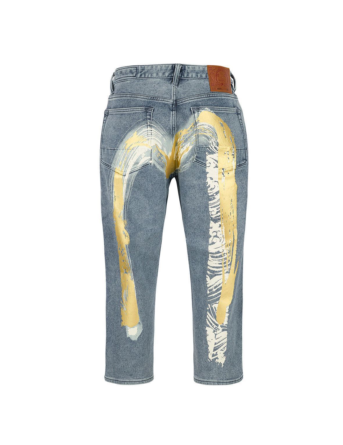 Artistic Brush Daicock Print Cropped Jeans #2027