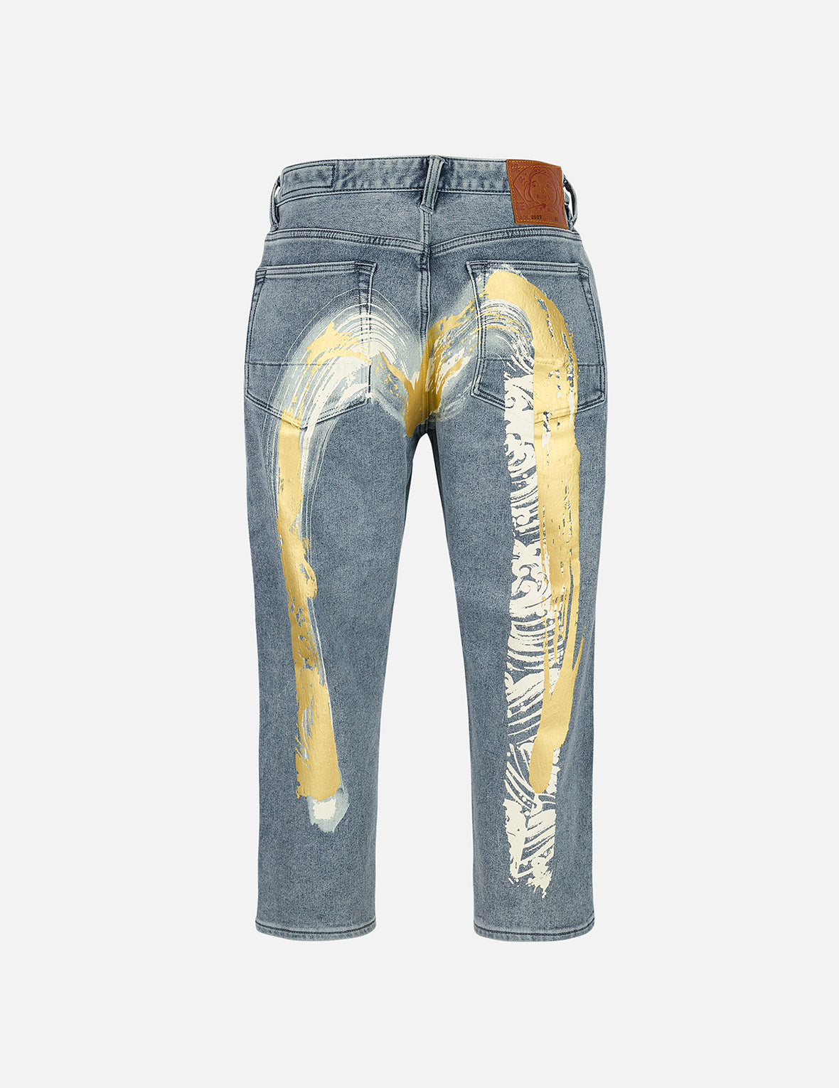 Artistic Brush Daicock Print Cropped Jeans #2027
