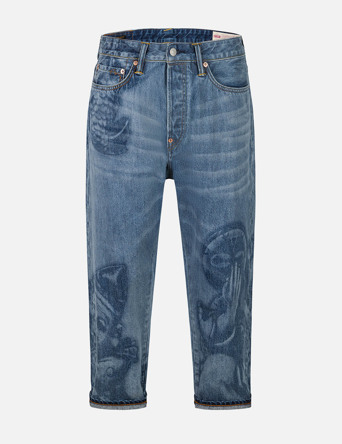 Fisherman Godhead Laser Print Cropped Jeans #2027