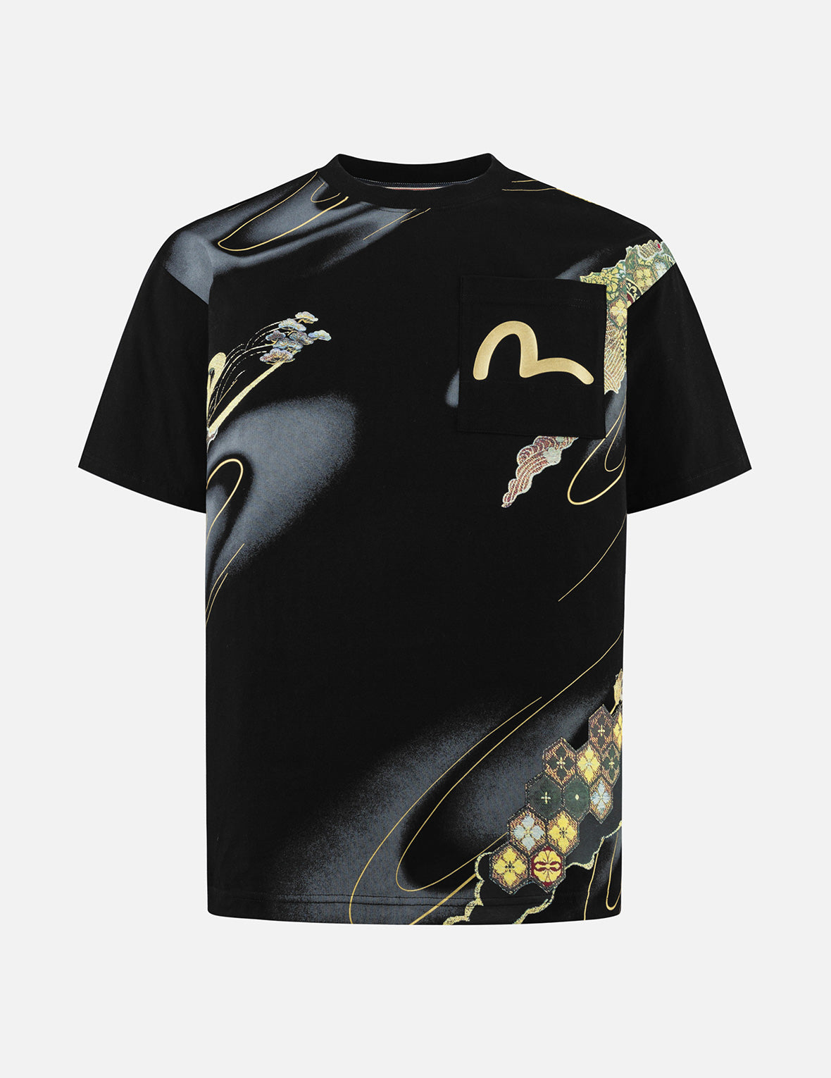 Brocade Kamon and Allover Print Relax Fit T-Shirt