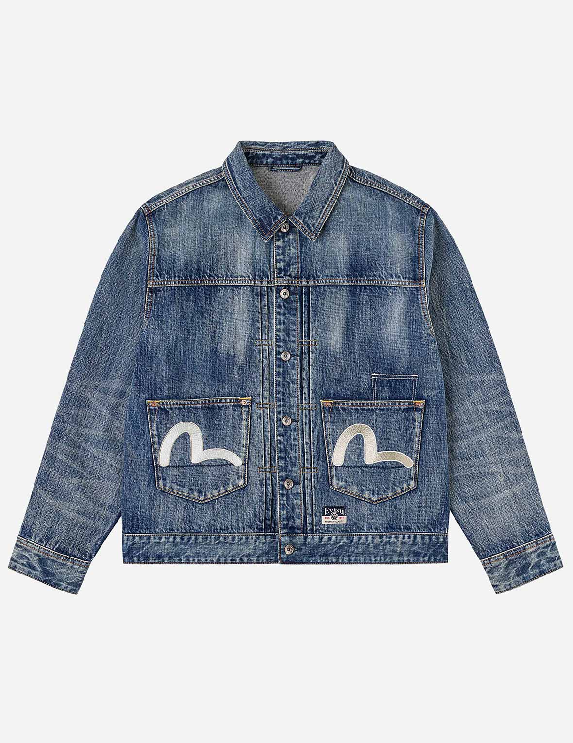 Jieda STUDIOUS別注　PATCH DENIM JACKET Brocade Patch Multi-pocket Denim Jacket – EVISU