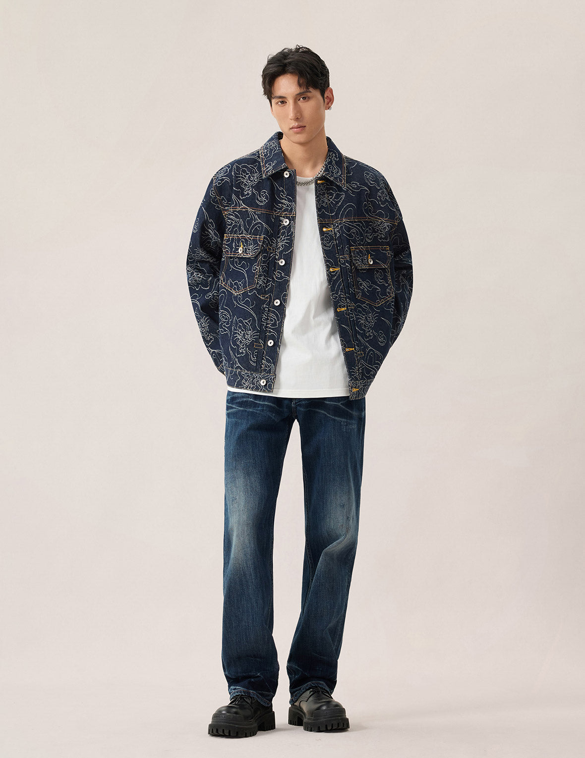 Allover Leopard Jacquard Denim Jacket