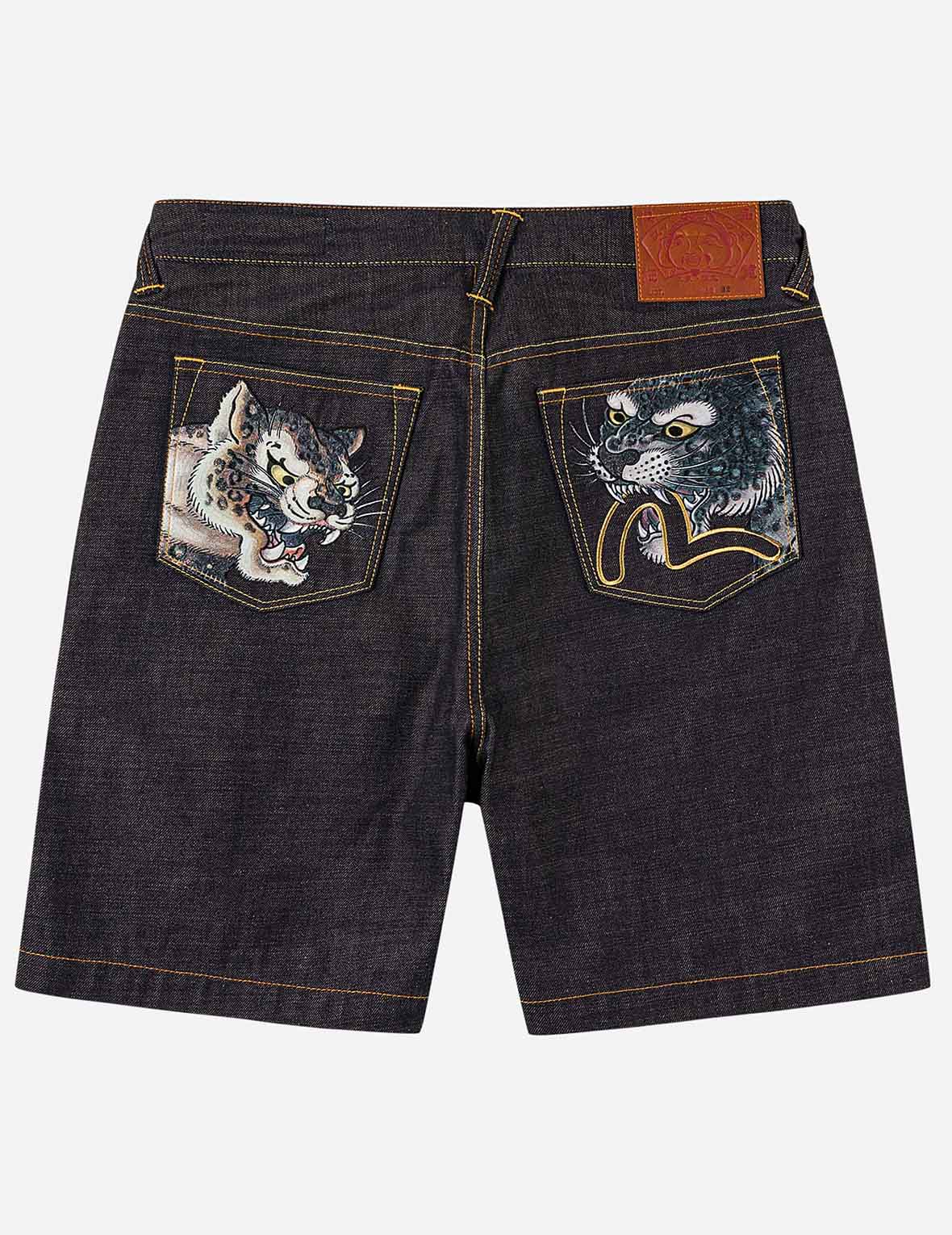 EVISU 花柄ロゴ ネイビーショートパンツ XL Leopard Pocket Embroidery Denim Shorts – EVISU