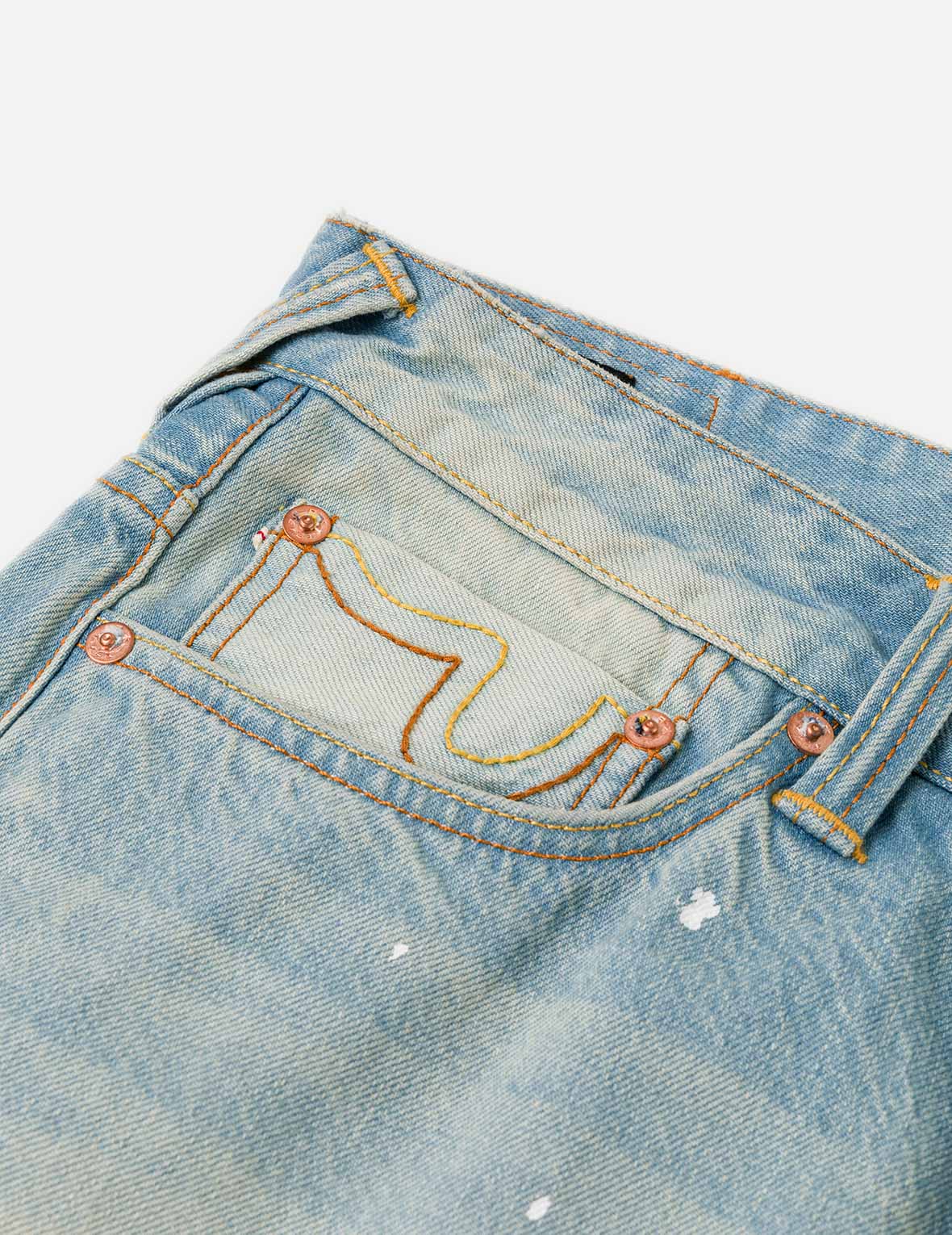 7-Pocket Seagull Print Washed Jeans #2017
