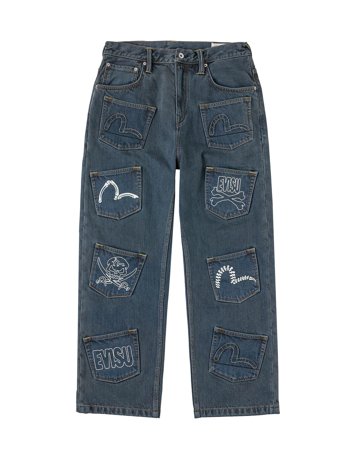 Skull Multi-Pocket Denim Jeans