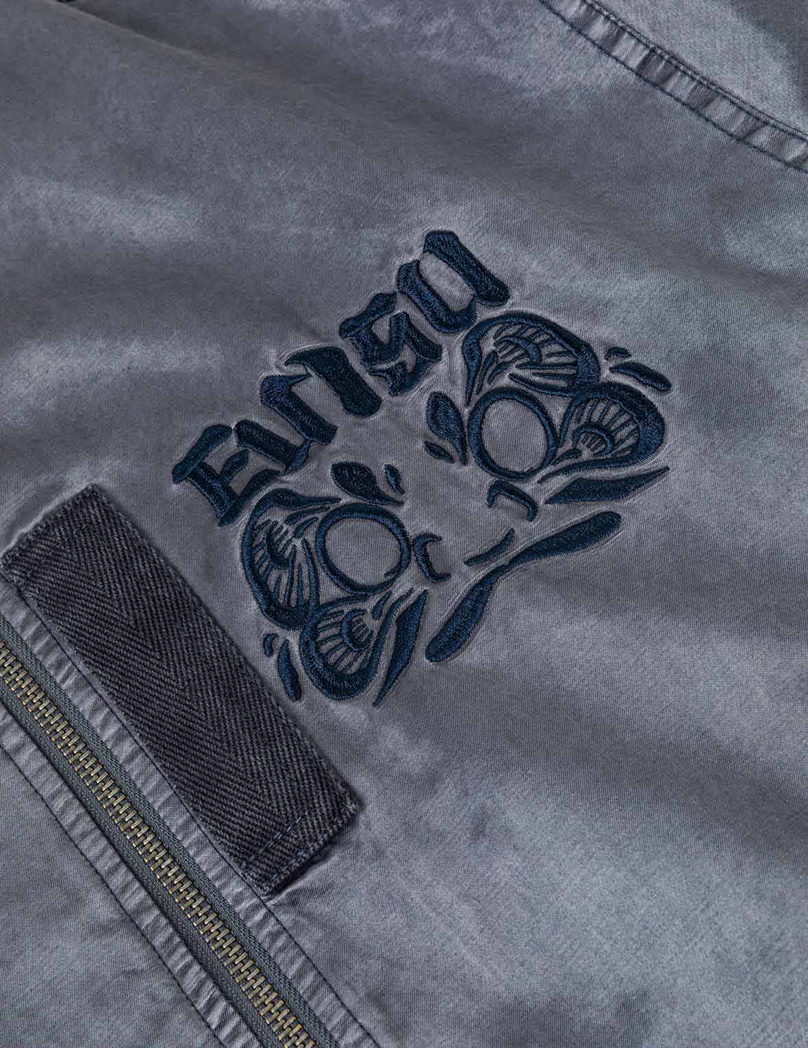 Garment Dyed Daruma Embroidery Bomber Jacket