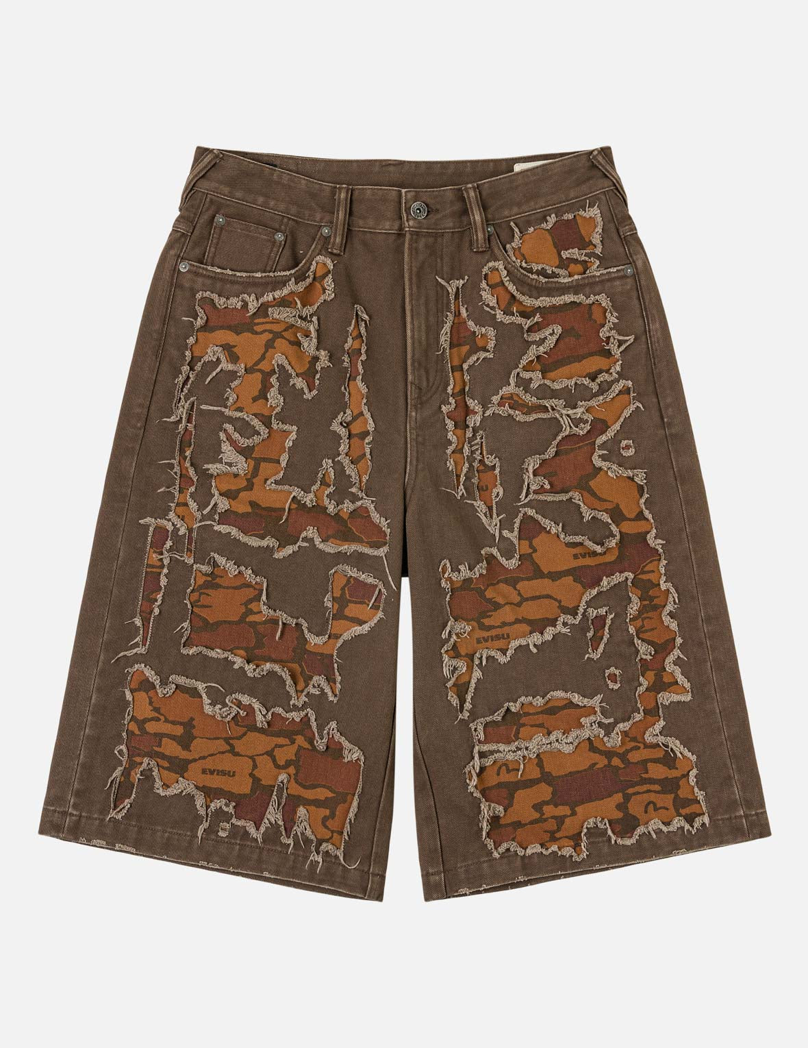 Ishigaki Camouflage Patchwork Denim Shorts