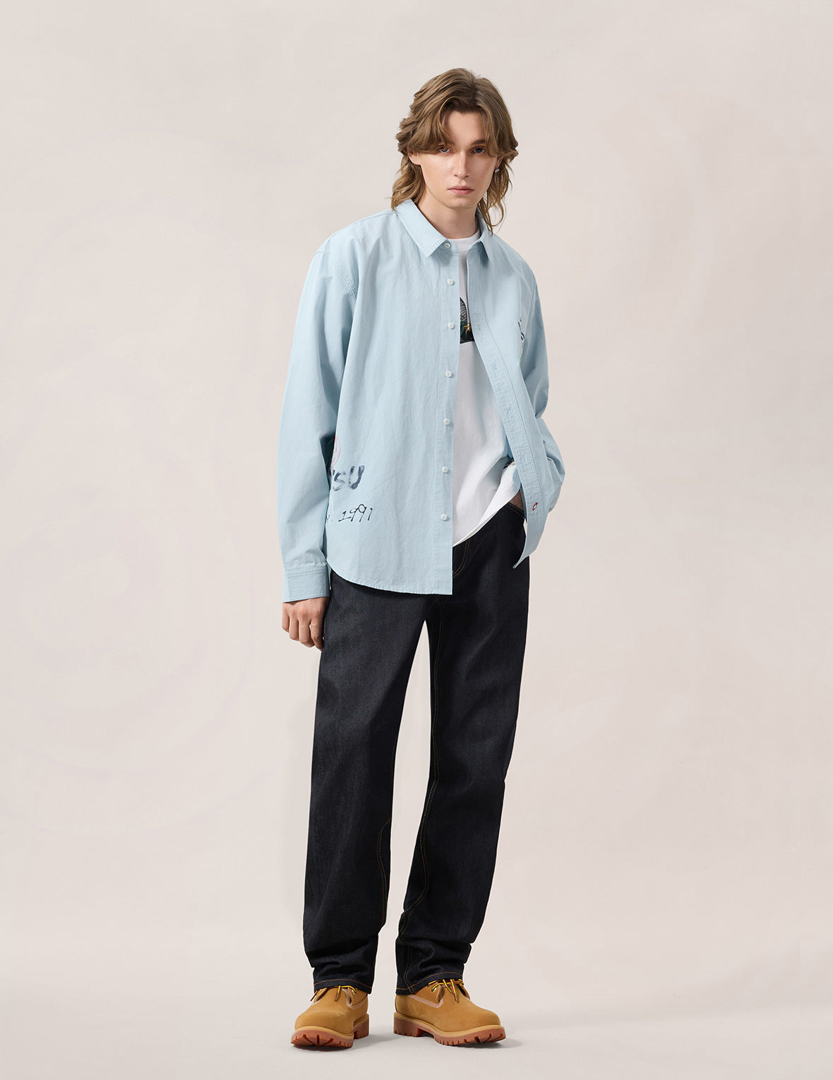Hand-Drawn Print Long-Sleeve Shirt