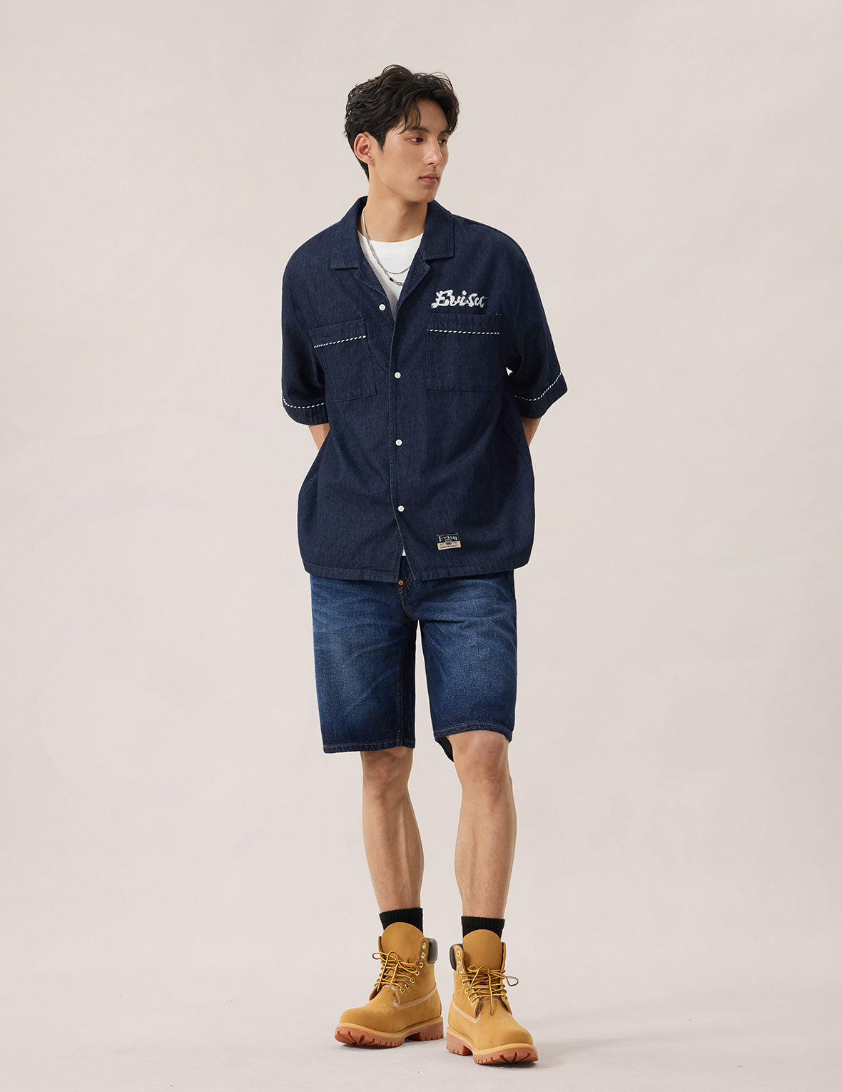 Whip-stitch Dual Pocket Boxy Denim Shirt