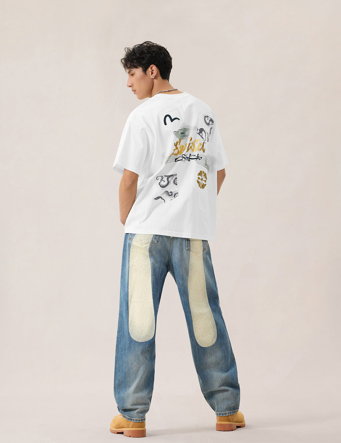 Multi-Pocket Foil Print T-Shirt