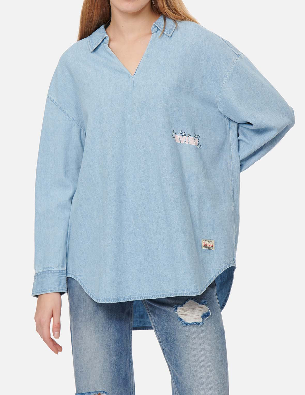 Logo Print Loose-fit Denim Blouse