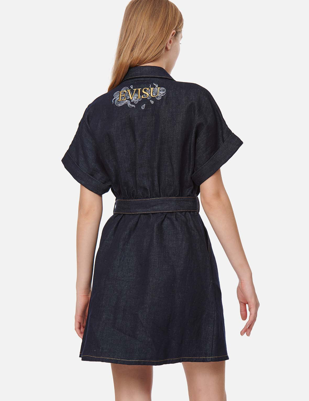 Logo and Floral Embroidery Denim Dress