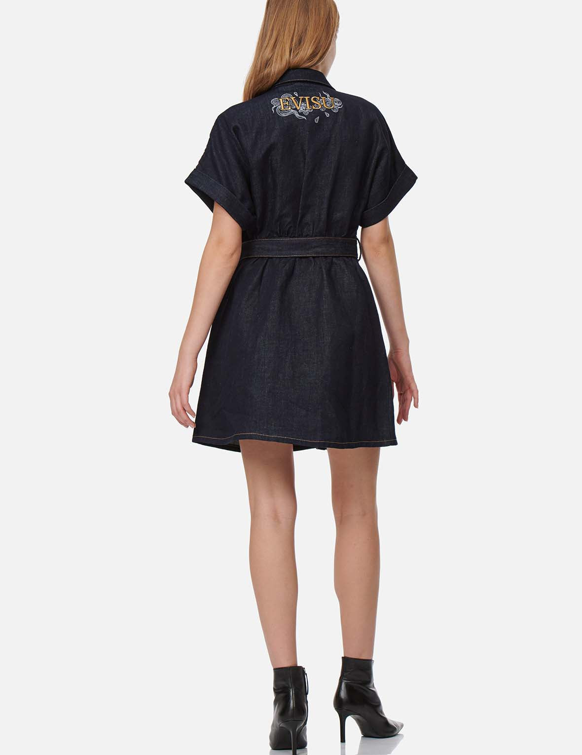 Logo and Floral Embroidery Denim Dress