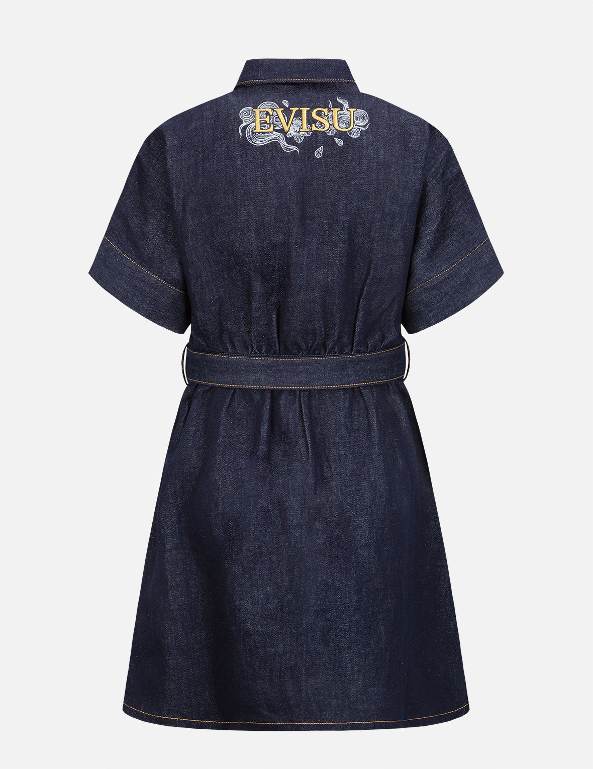 Logo and Floral Embroidery Denim Dress
