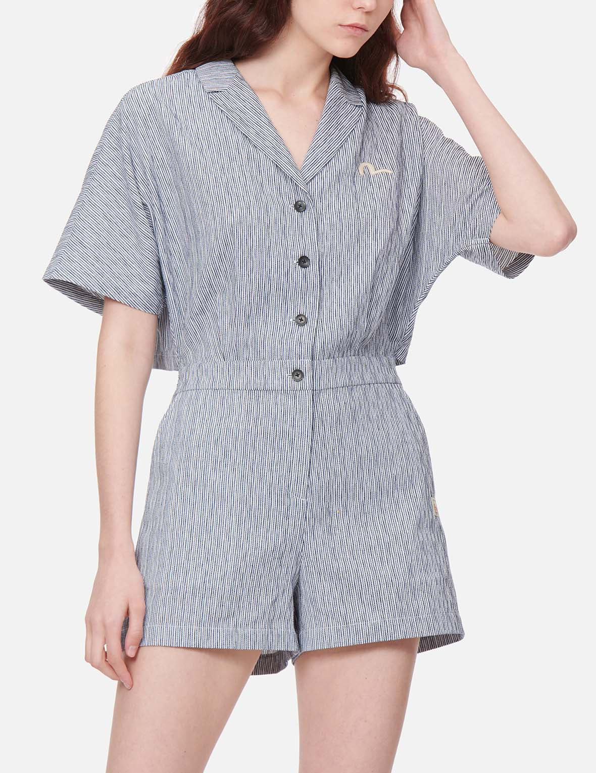 Seagull and Kamon Embroidery Jumpsuit