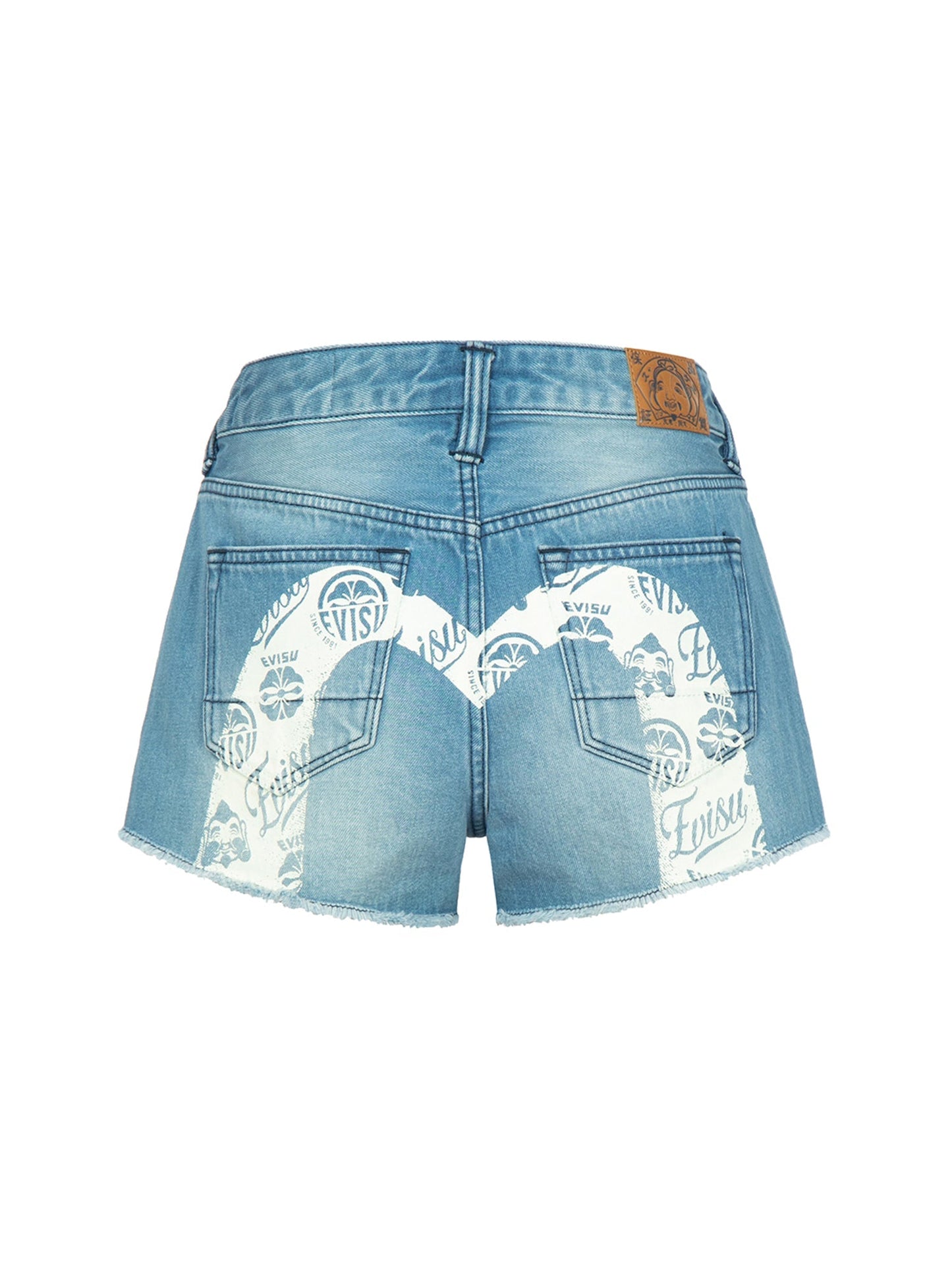 Kamon and Godhead-pattern Daicock Print Denim Shorts