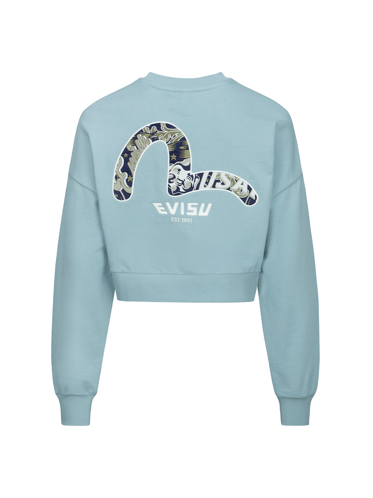 Logo and Godhead-pattern Seagull Embroidery Cropped Sweatshirt