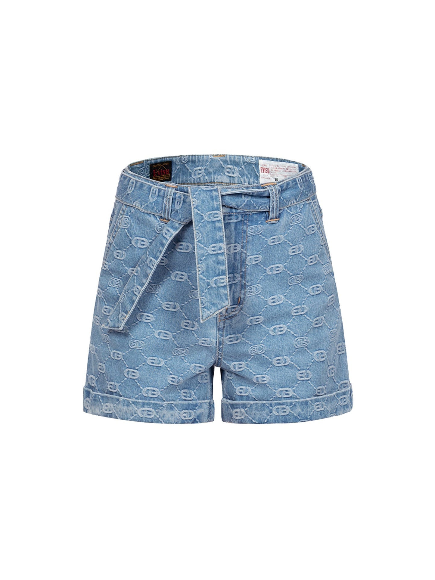 Allover Logo with Pink Diamond-Ironing Seagull Loose Fit Denim Shorts