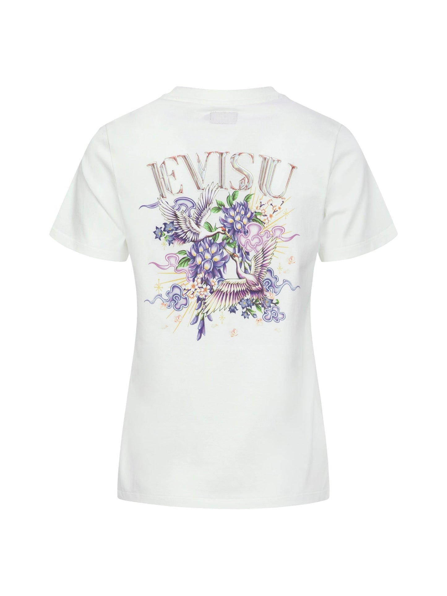 Cranes and Wisteria Print Regular Fit T-Shirt