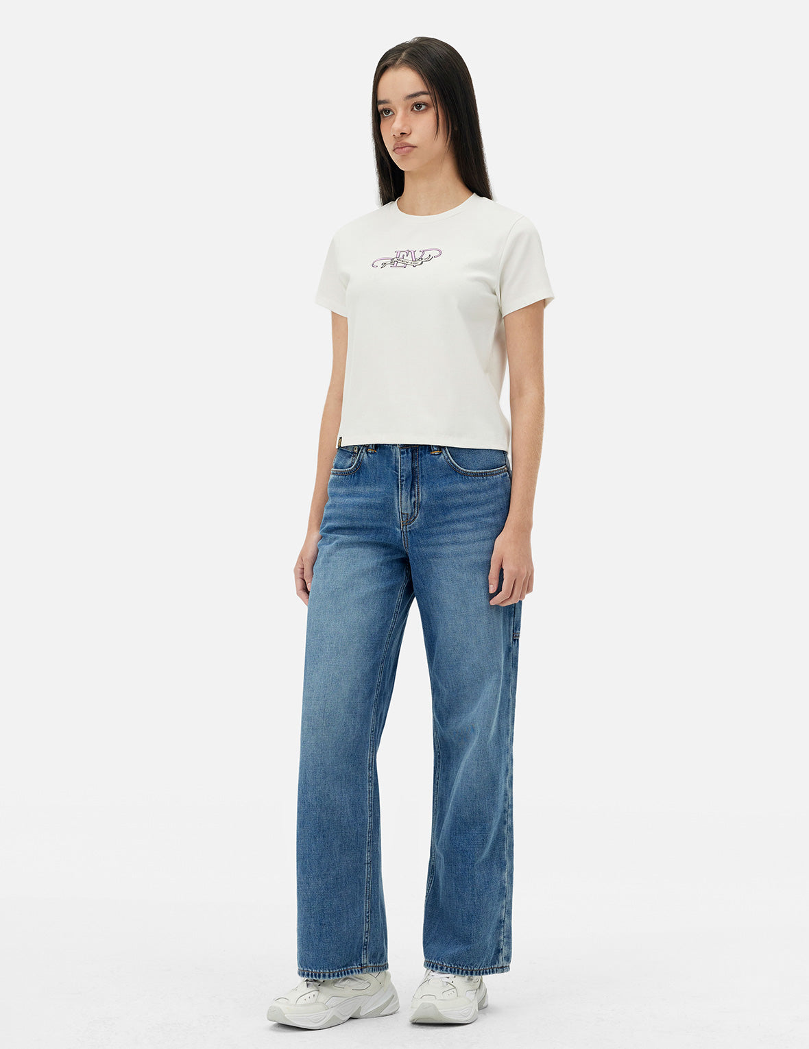 Washed Seagull Embroidery Fashion Fit Work Jeans