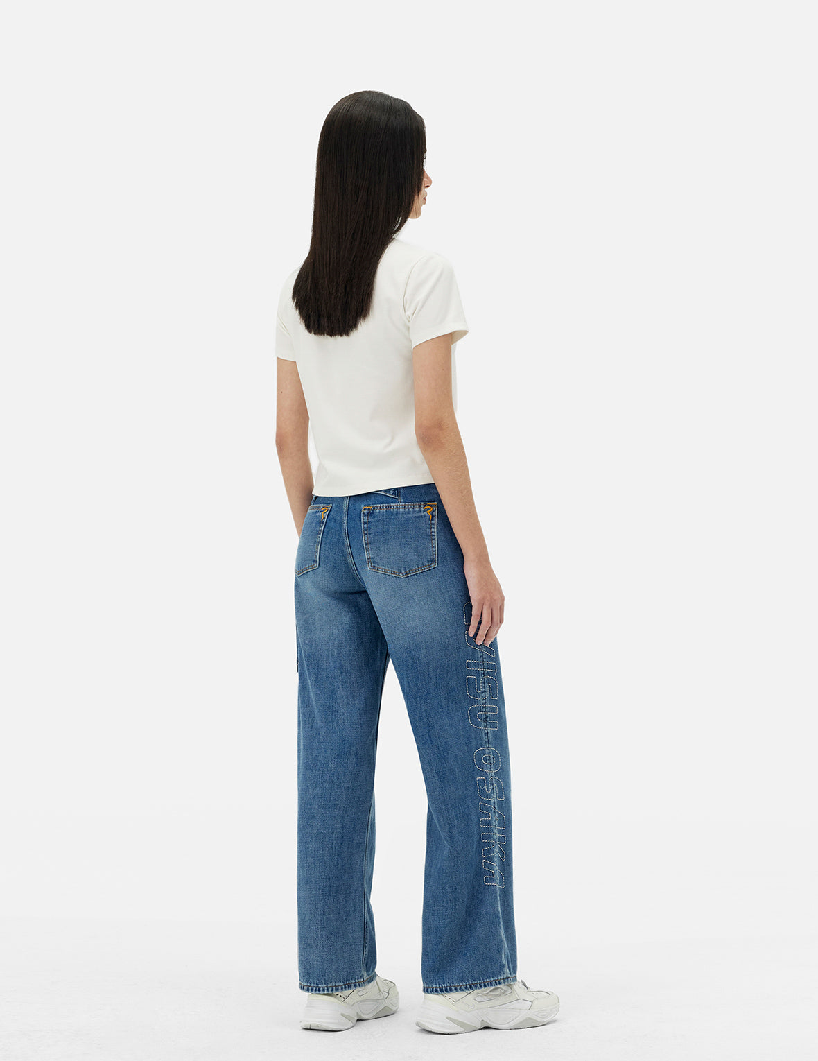 Washed Seagull Embroidery Fashion Fit Work Jeans