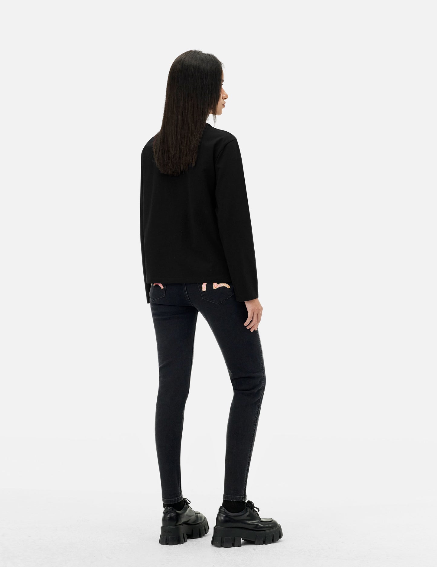 Brocade Seagull Embroidery Regular Fit Long-Sleeve T-shirt