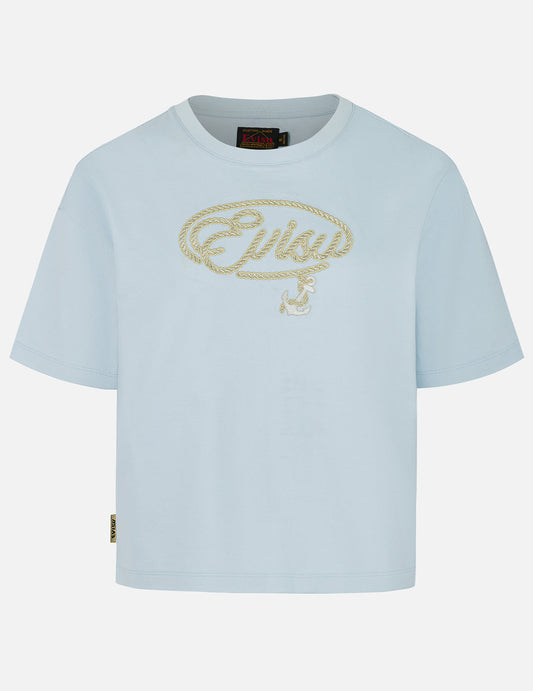 Rope Twist Logo and Anchor Embroidery Cropped T-Shirt