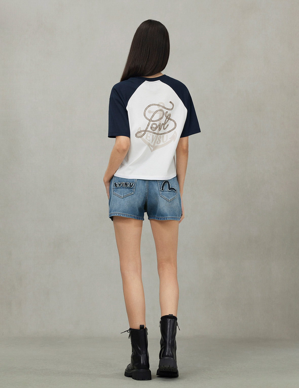 Nautical Theme Embroidery and Print Cropped Horn-sleeve T-Shirt